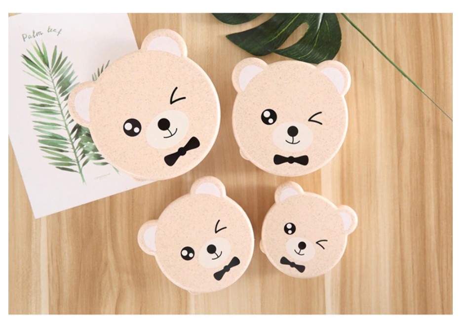 Bear Shaped Wheat Straw Lunch Boxes 4 Pcs Set