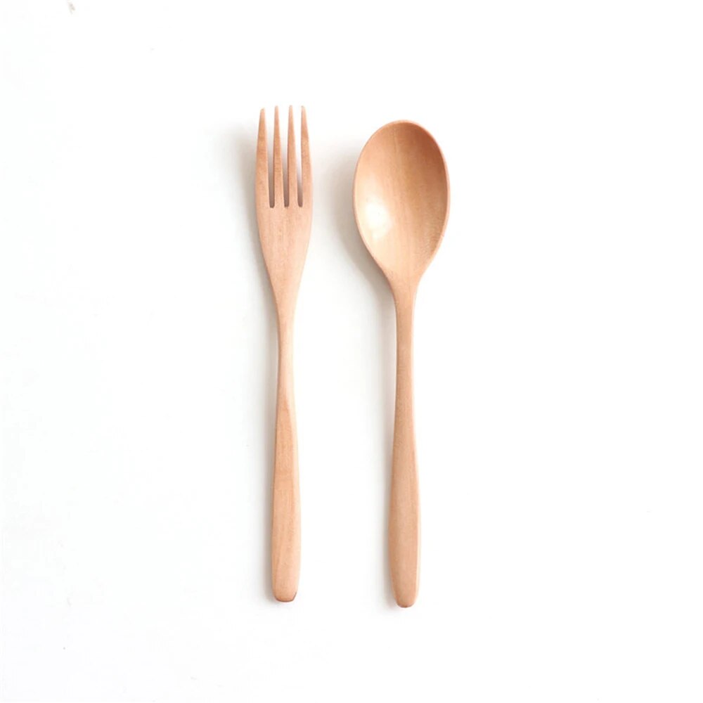 Rustic Style Wooden Spoon and Fork 2 Pcs Set