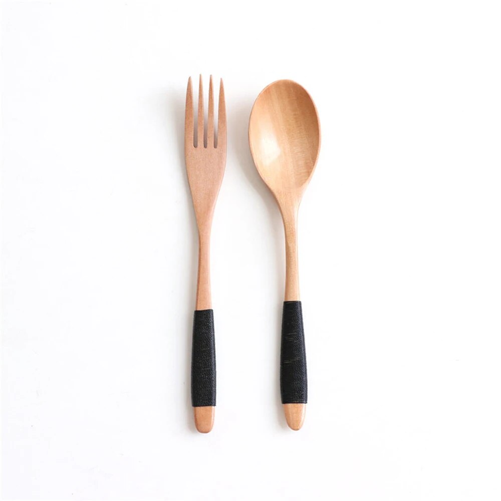 Rustic Style Wooden Spoon and Fork 2 Pcs Set
