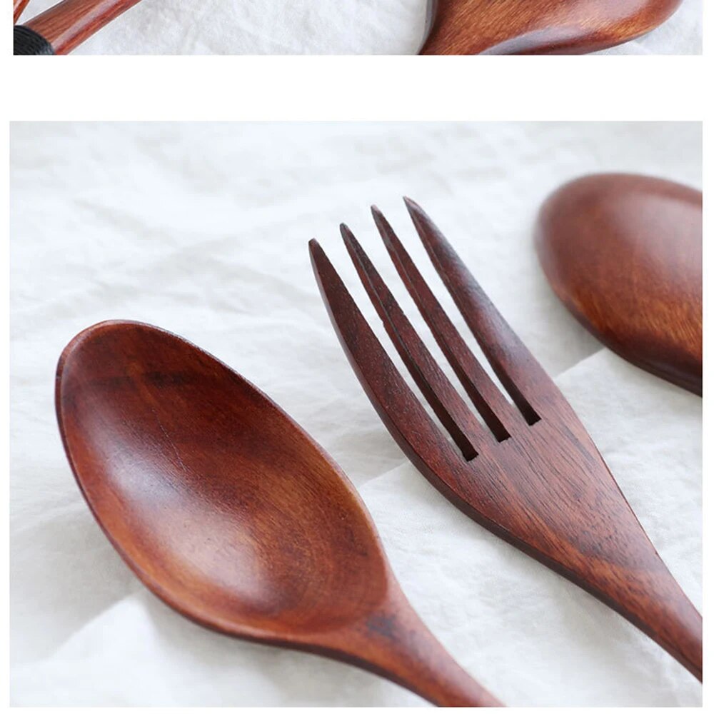 Rustic Style Wooden Spoon and Fork 2 Pcs Set