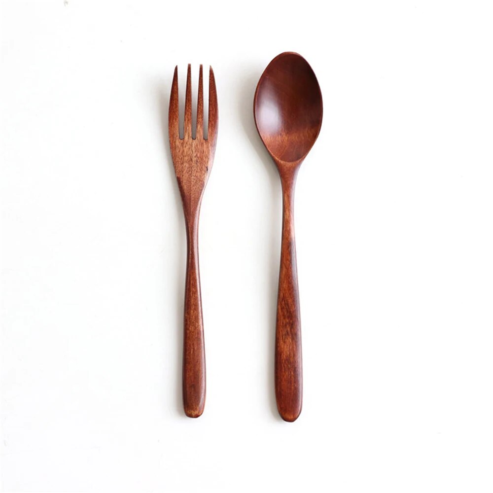 Rustic Style Wooden Spoon and Fork 2 Pcs Set