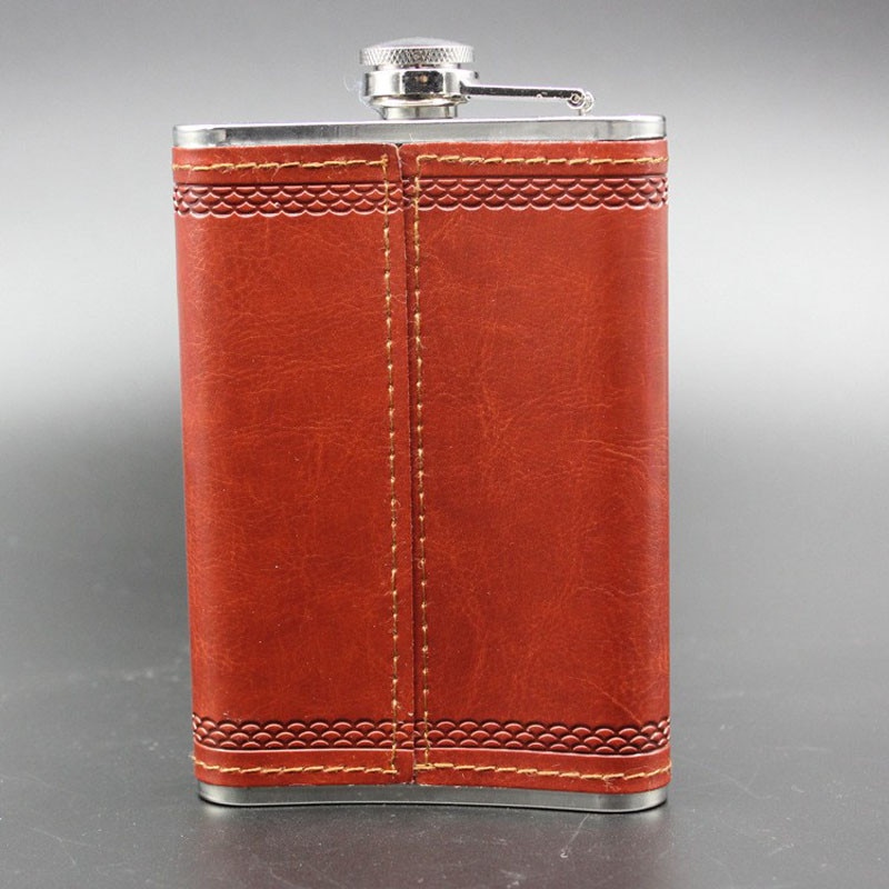 Leather Wrapped Hip Flask with Funnel
