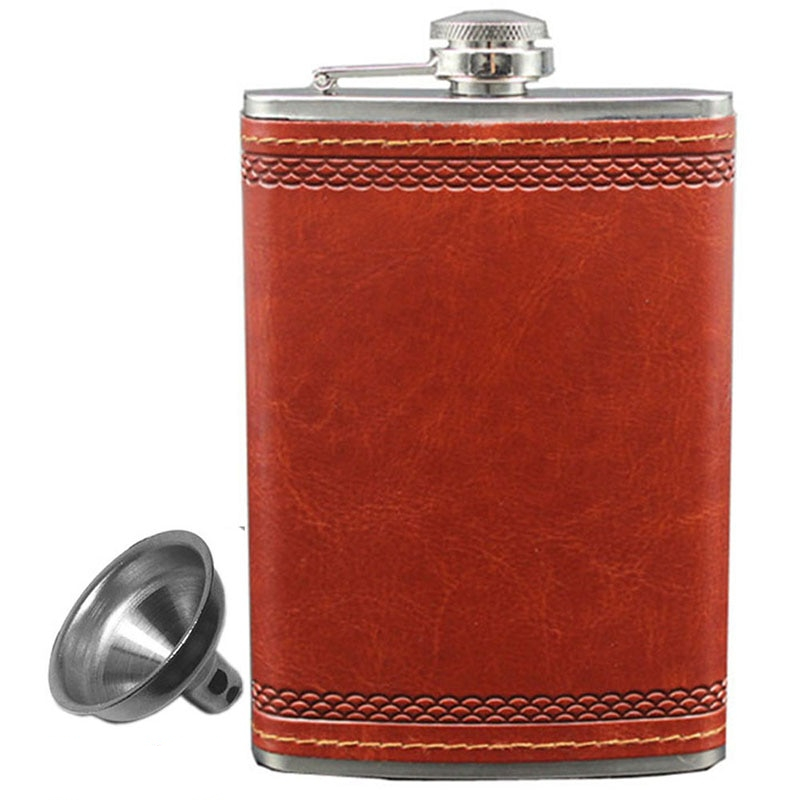 Leather Wrapped Hip Flask with Funnel