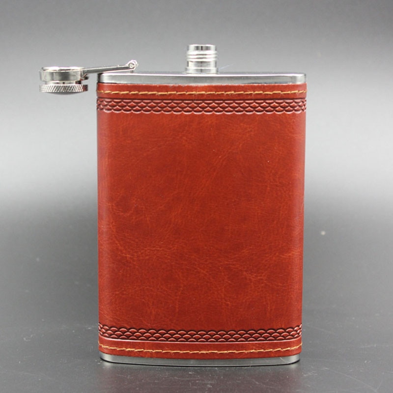 Leather Wrapped Hip Flask with Funnel