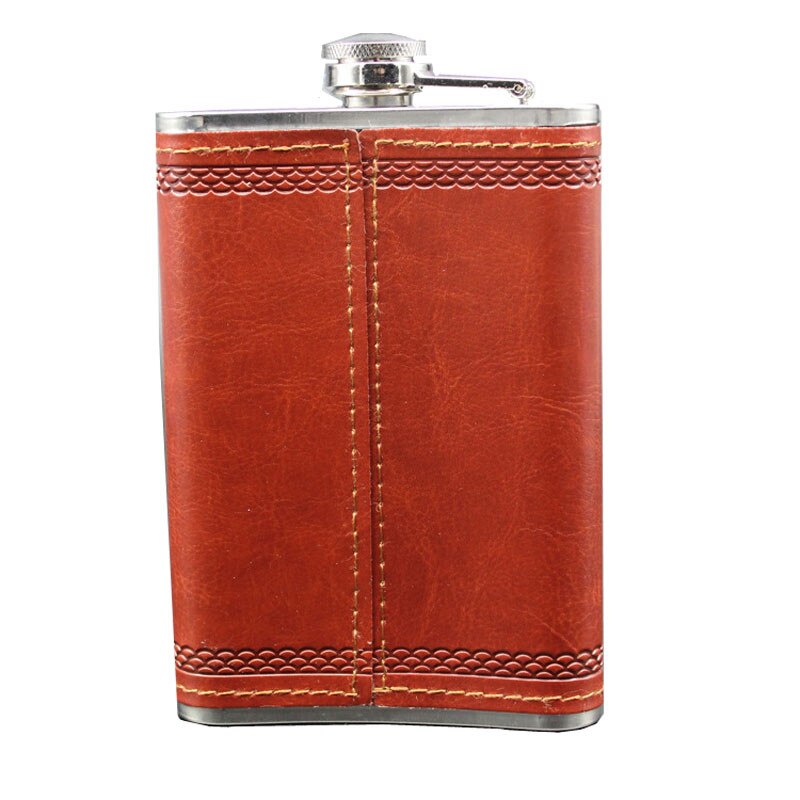 Leather Wrapped Hip Flask with Funnel