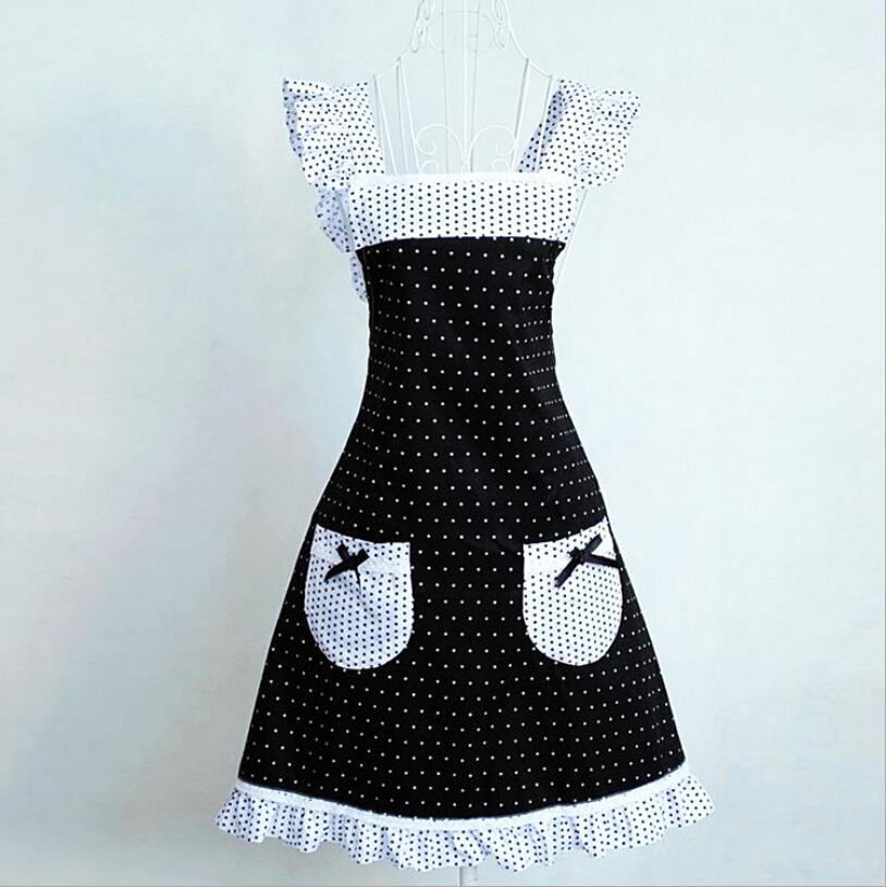 Lace Black / White Polka Dot Barista Aprons for Women