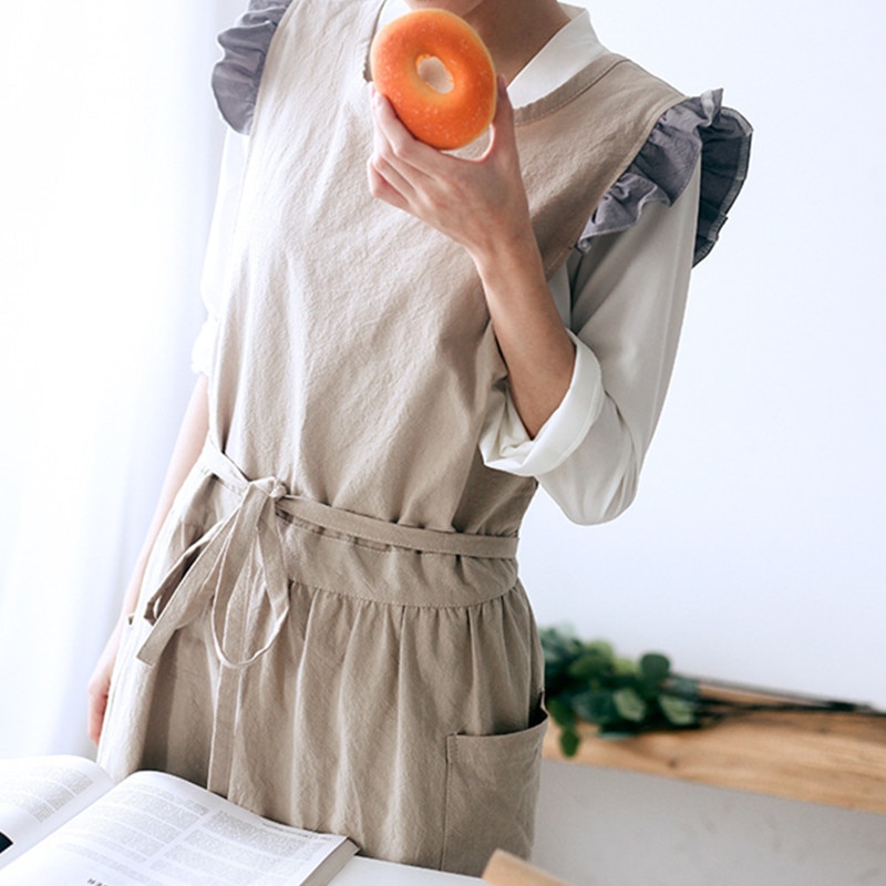 Women's Gray / Khaki Cotton Linen Barista Apron