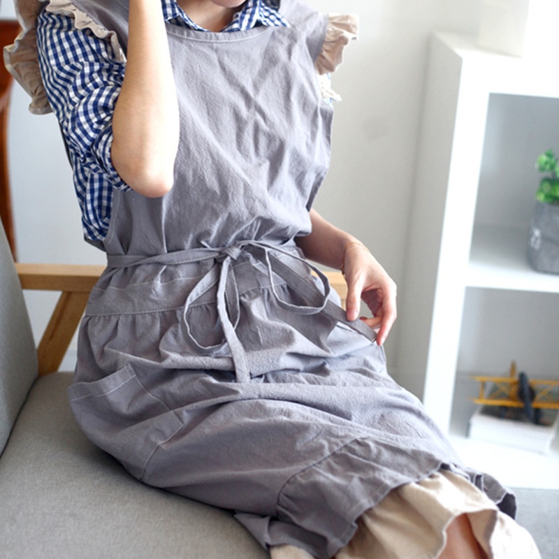 Women's Gray / Khaki Cotton Linen Barista Apron