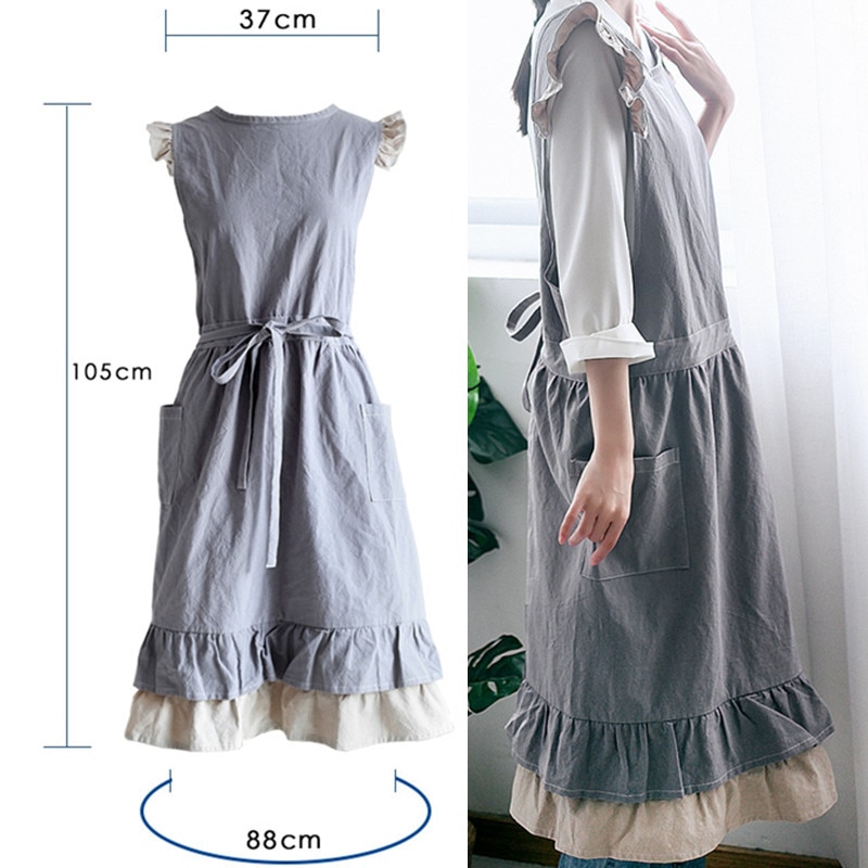 Women's Gray / Khaki Cotton Linen Barista Apron