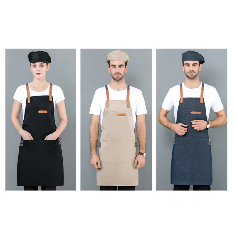 Long Denim Apron with Cooking Hat