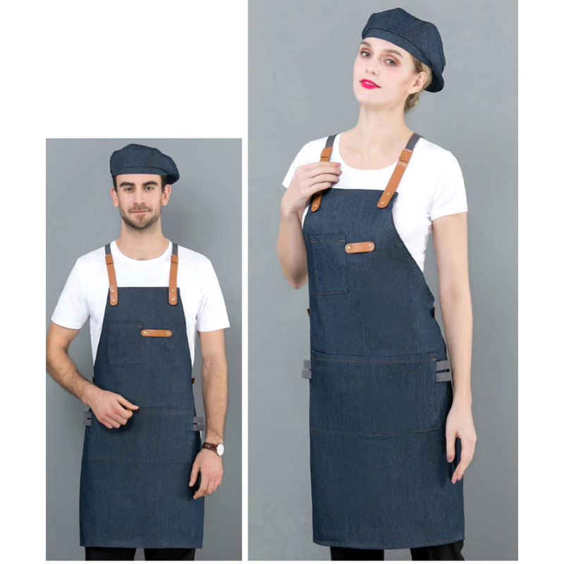 Long Denim Apron with Cooking Hat