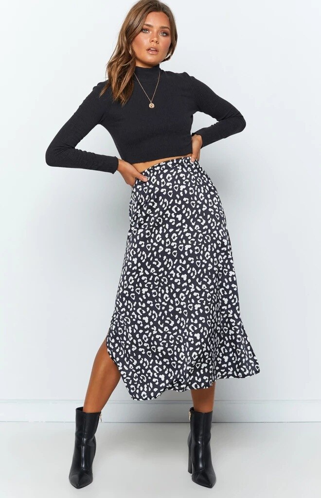 Leopard Printed Split Skirt
