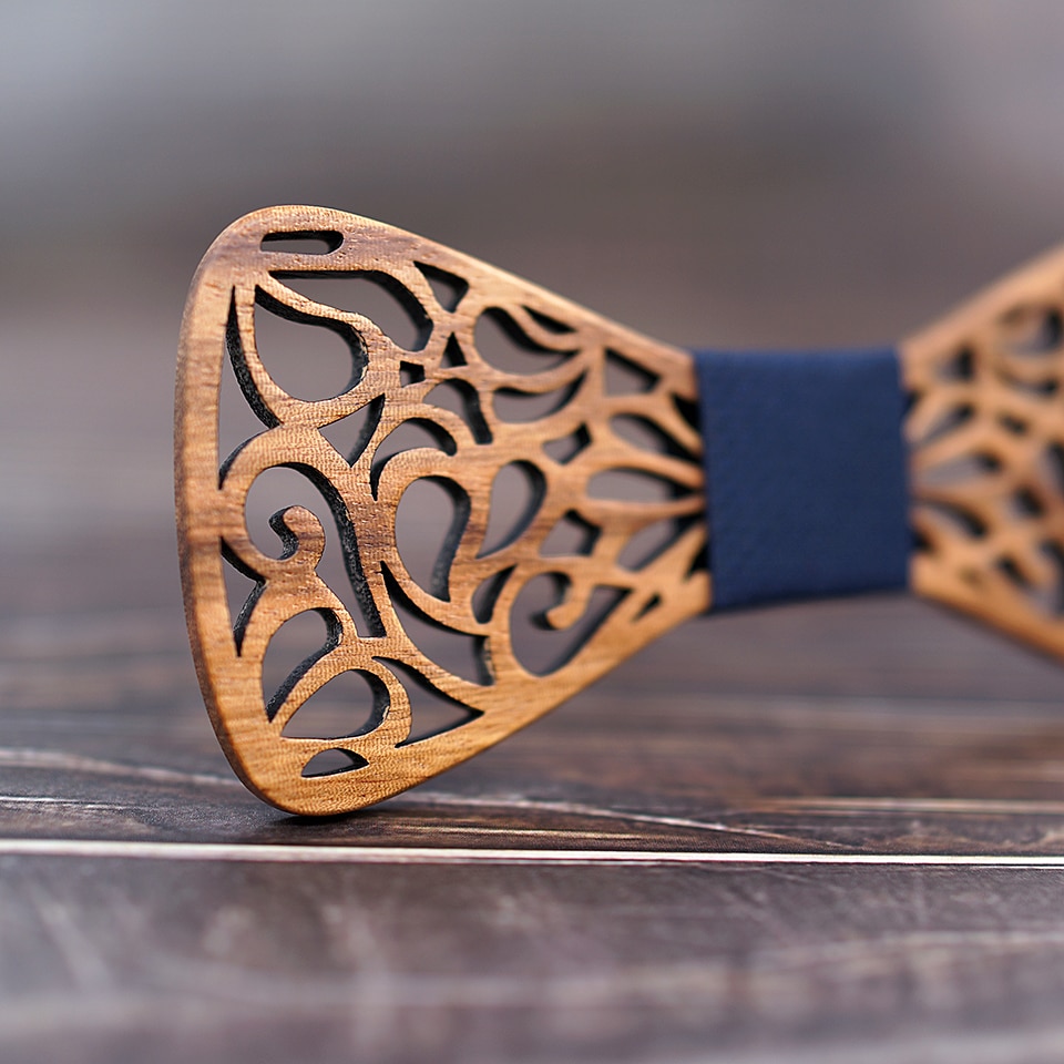 Men's Carved Flowers Wooden Bow Tie