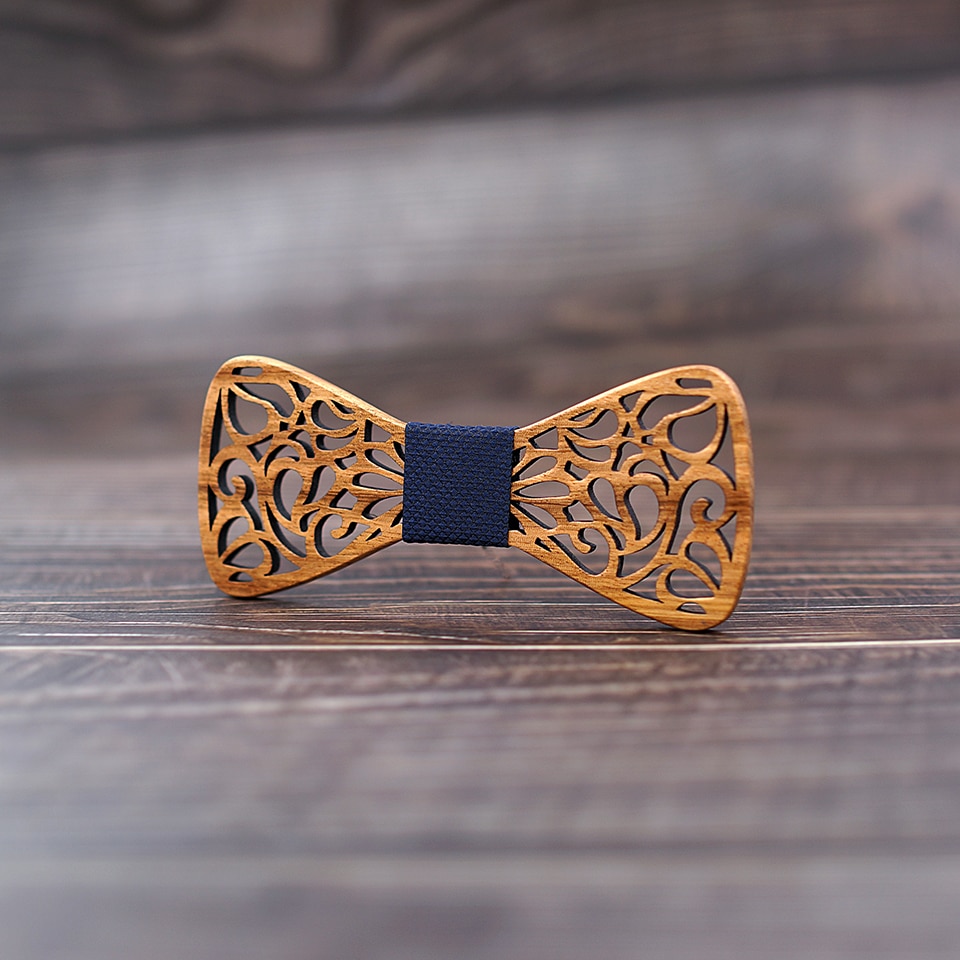 Men's Carved Flowers Wooden Bow Tie