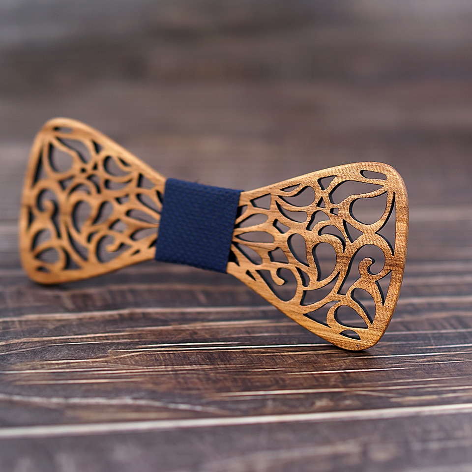 Men's Carved Flowers Wooden Bow Tie