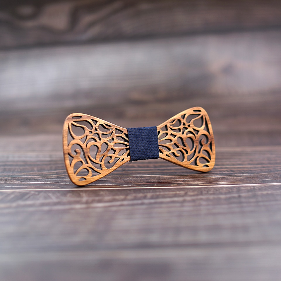 Men's Carved Flowers Wooden Bow Tie