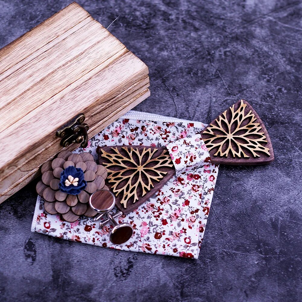 Men's Wooden Bow Tie and Cufflinks