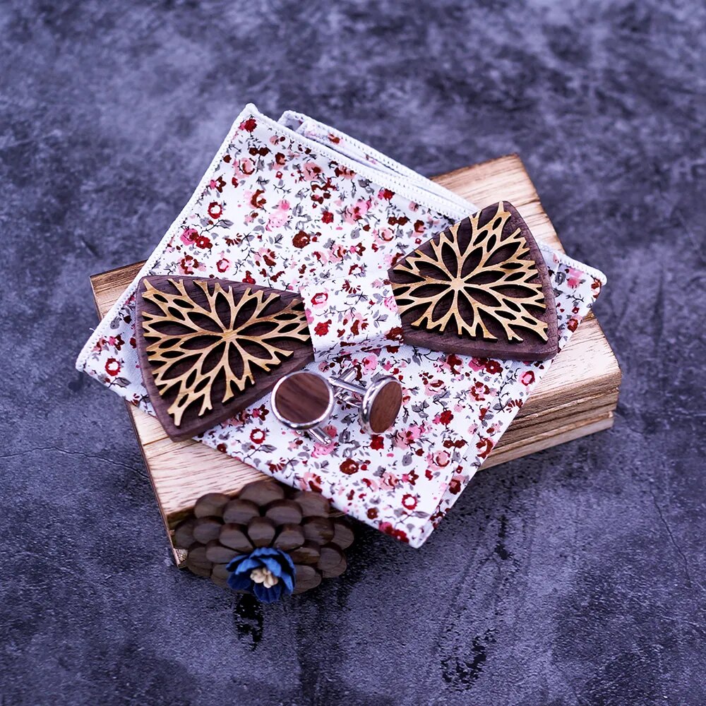 Men's Wooden Bow Tie and Cufflinks