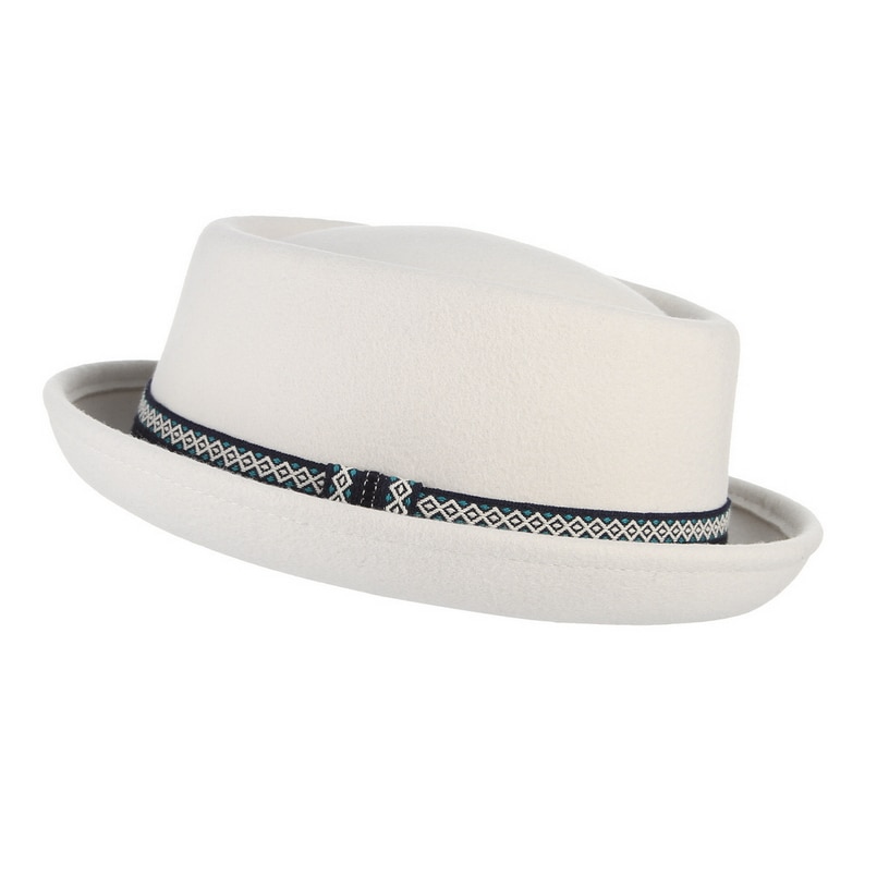 Unisex White Wool Felt Pork Pie Hat