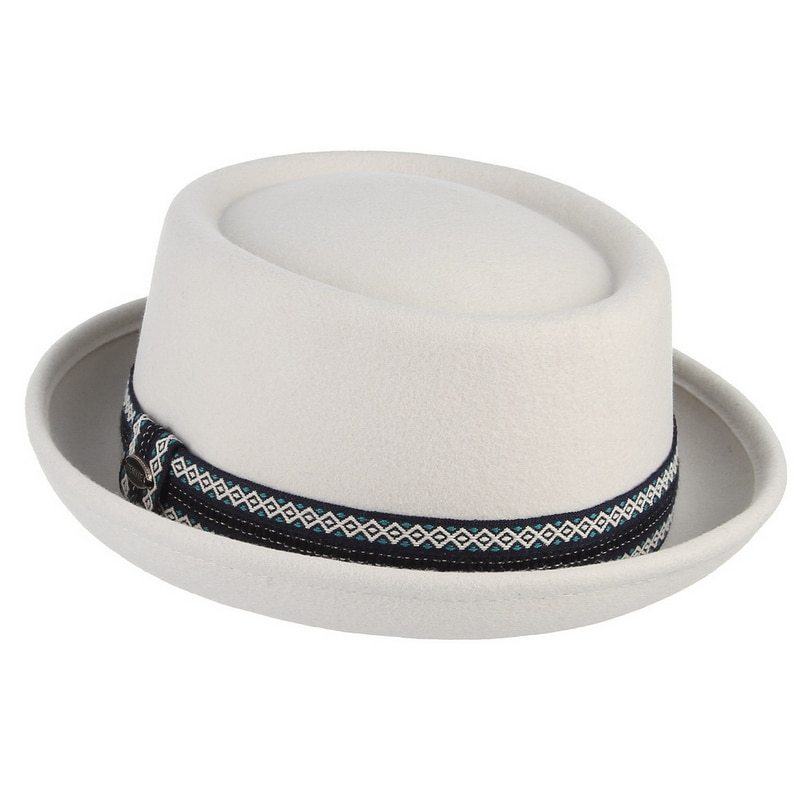 Unisex White Wool Felt Pork Pie Hat