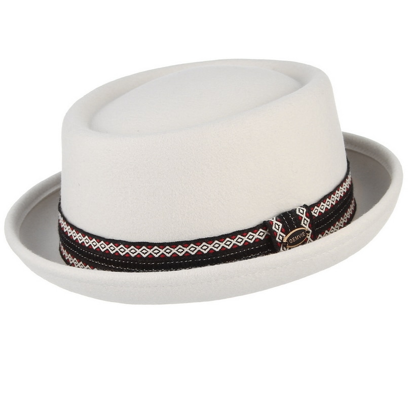 Unisex White Wool Felt Pork Pie Hat