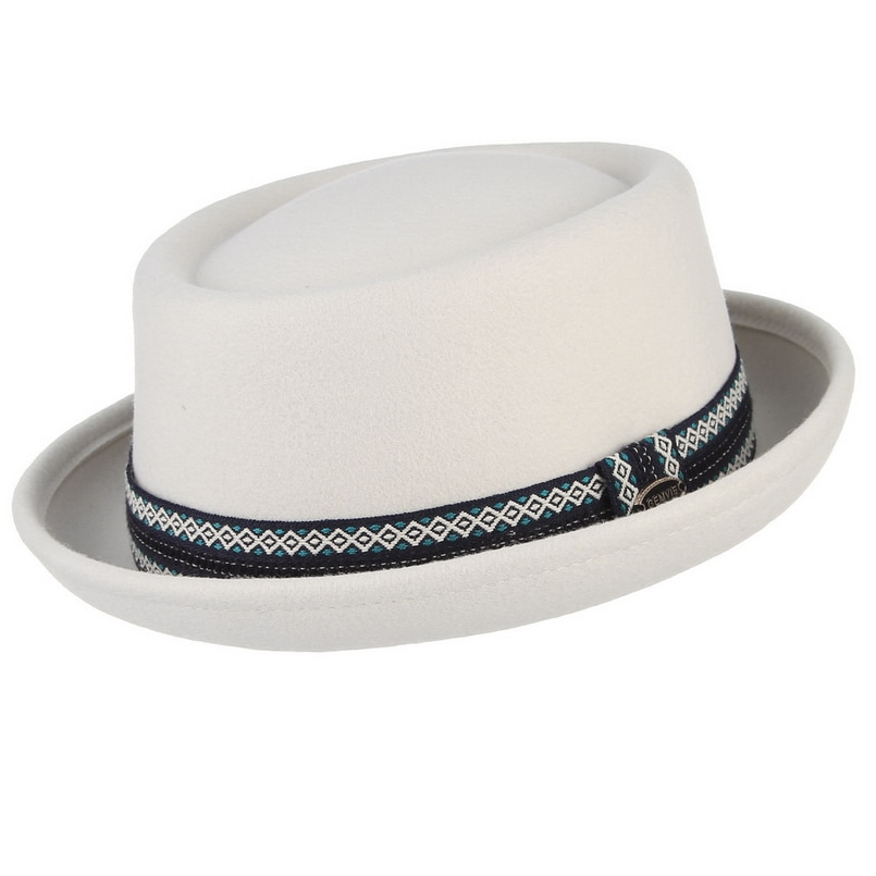Unisex White Wool Felt Pork Pie Hat