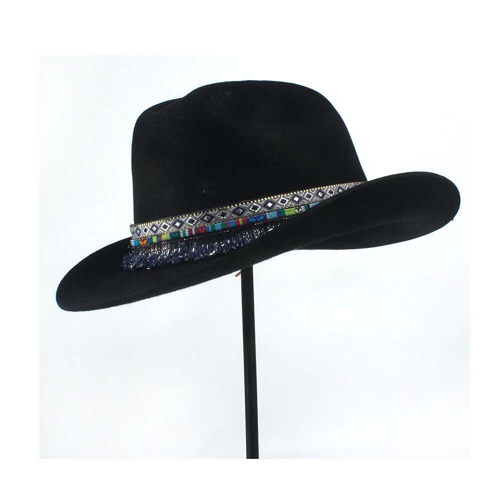 Unisex Tassel Patterned Wool Outback Hat