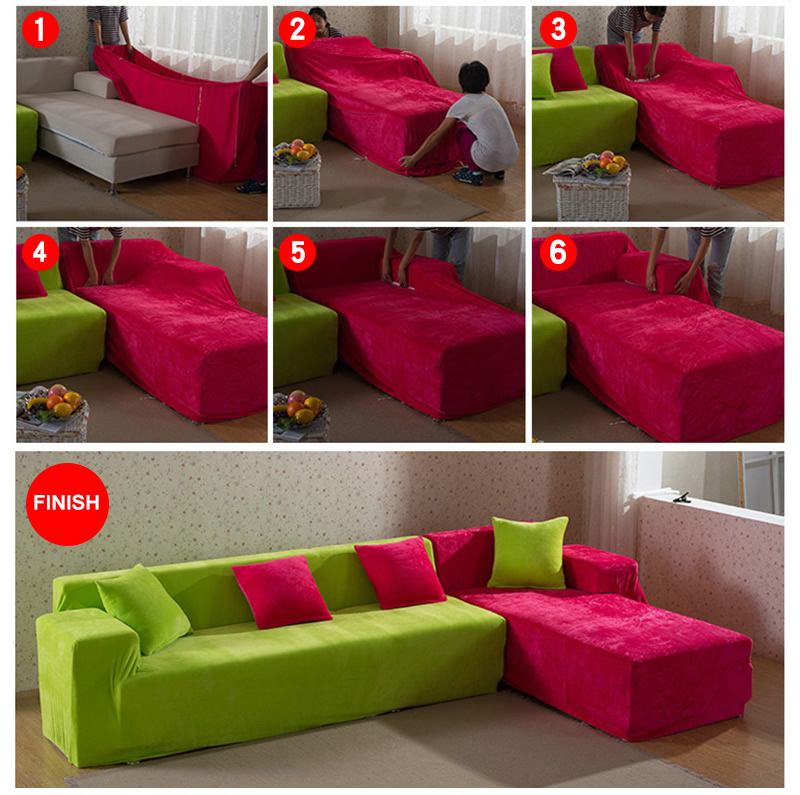 Solid Color Wraping Corner Sofa Cover