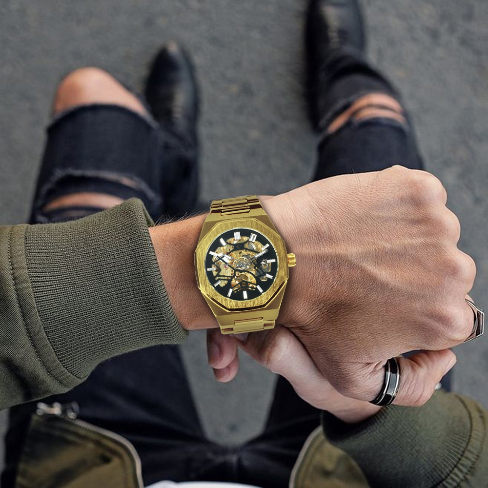 Golden Mechanic Luxury Aviator Men&rsquo;s Watch