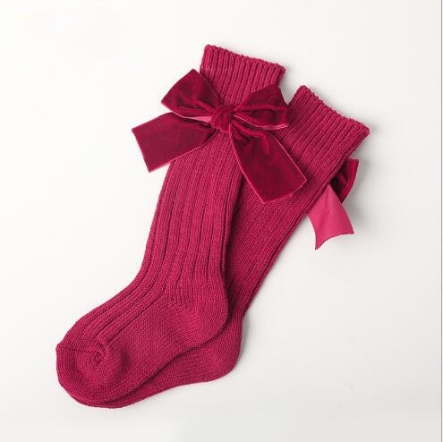 Cotton Long Socks With Velvet Bows