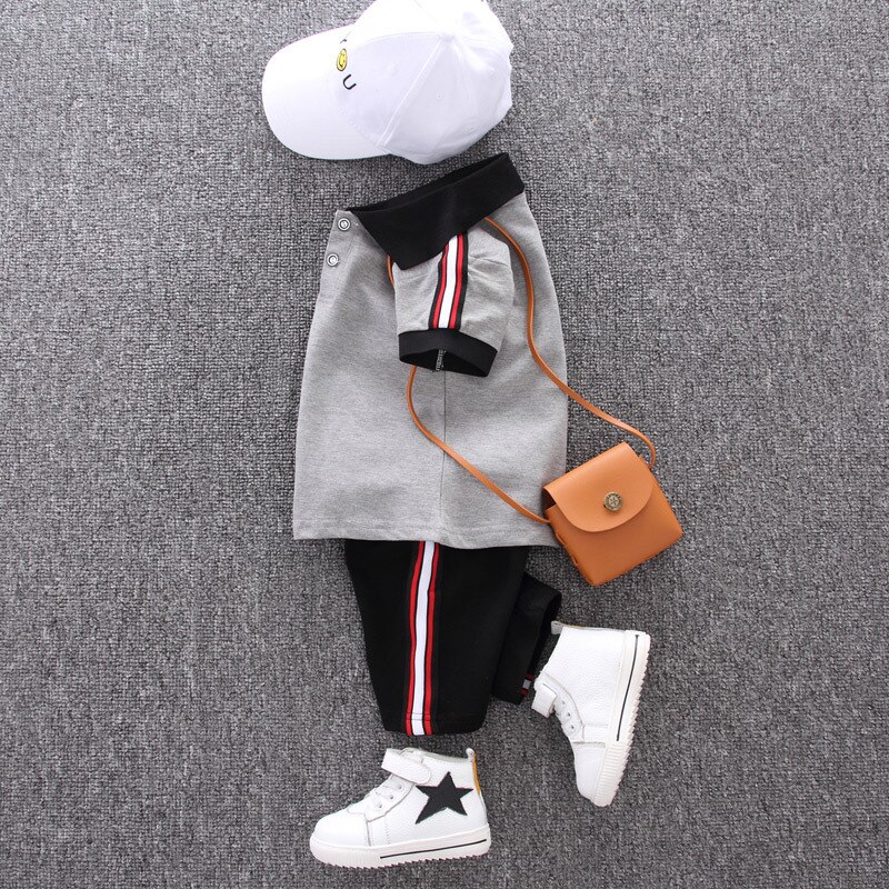 Cotton Boys' Clothing Set in White and Grey