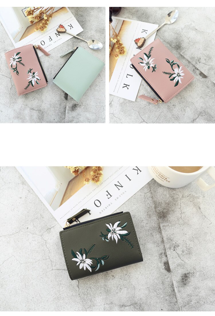 Women's  Flower Embroidery Short Wallet
