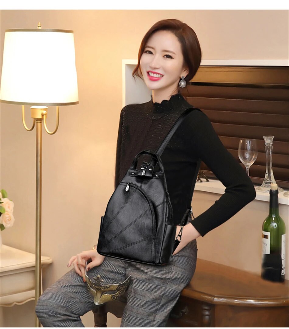 Women's Compact Leather Travel Backpack