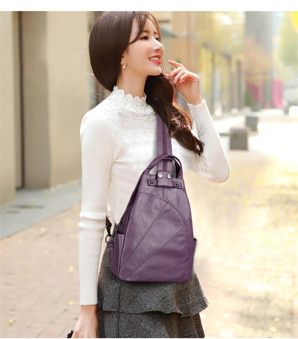 Women's Compact Leather Travel Backpack