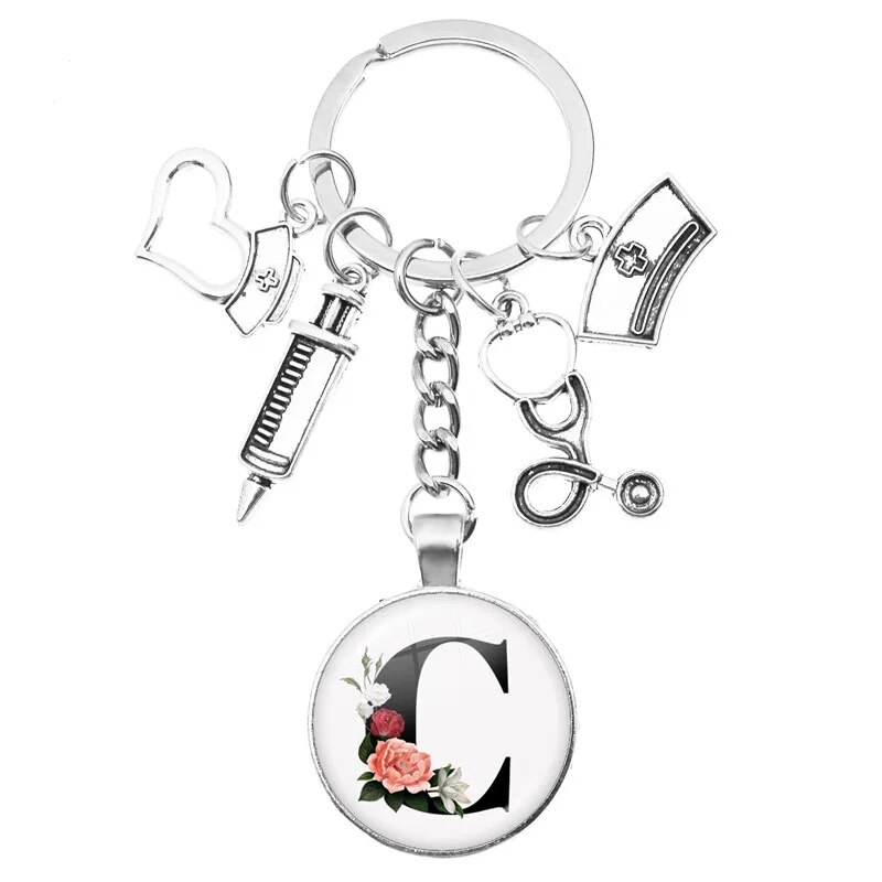 Medical Theme Key Ring with Initial