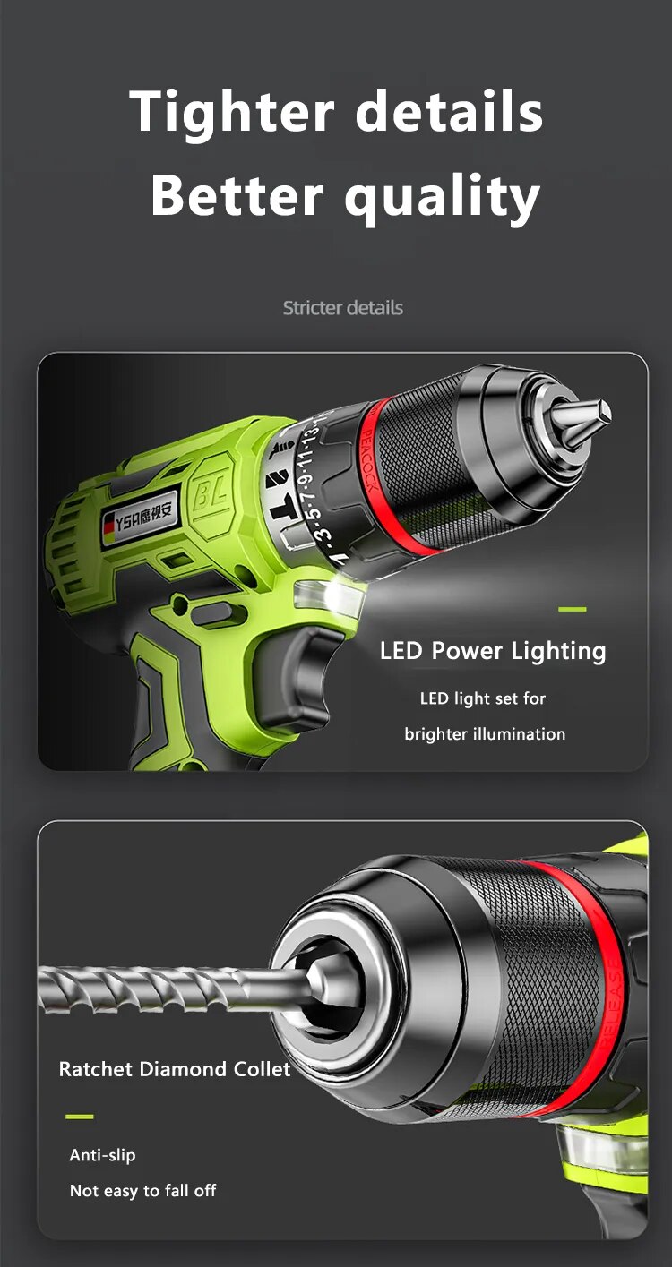 YingEyes 21V Manual Drill Rechargeable Electric Driver Lithium Battery Household Multi-Function Two-Speed Power Tools