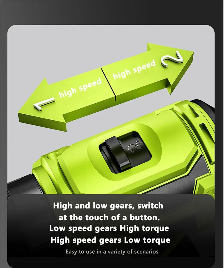 YingEyes 21V Manual Drill Rechargeable Electric Driver Lithium Battery Household Multi-Function Two-Speed Power Tools