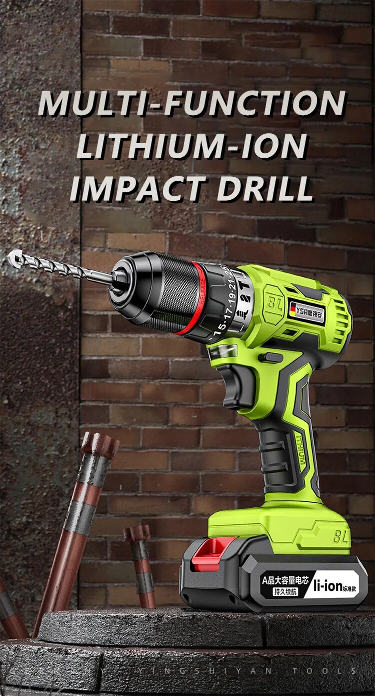 YingEyes 21V Manual Drill Rechargeable Electric Driver Lithium Battery Household Multi-Function Two-Speed Power Tools