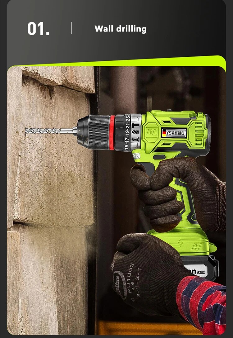 YingEyes 21V Manual Drill Rechargeable Electric Driver Lithium Battery Household Multi-Function Two-Speed Power Tools