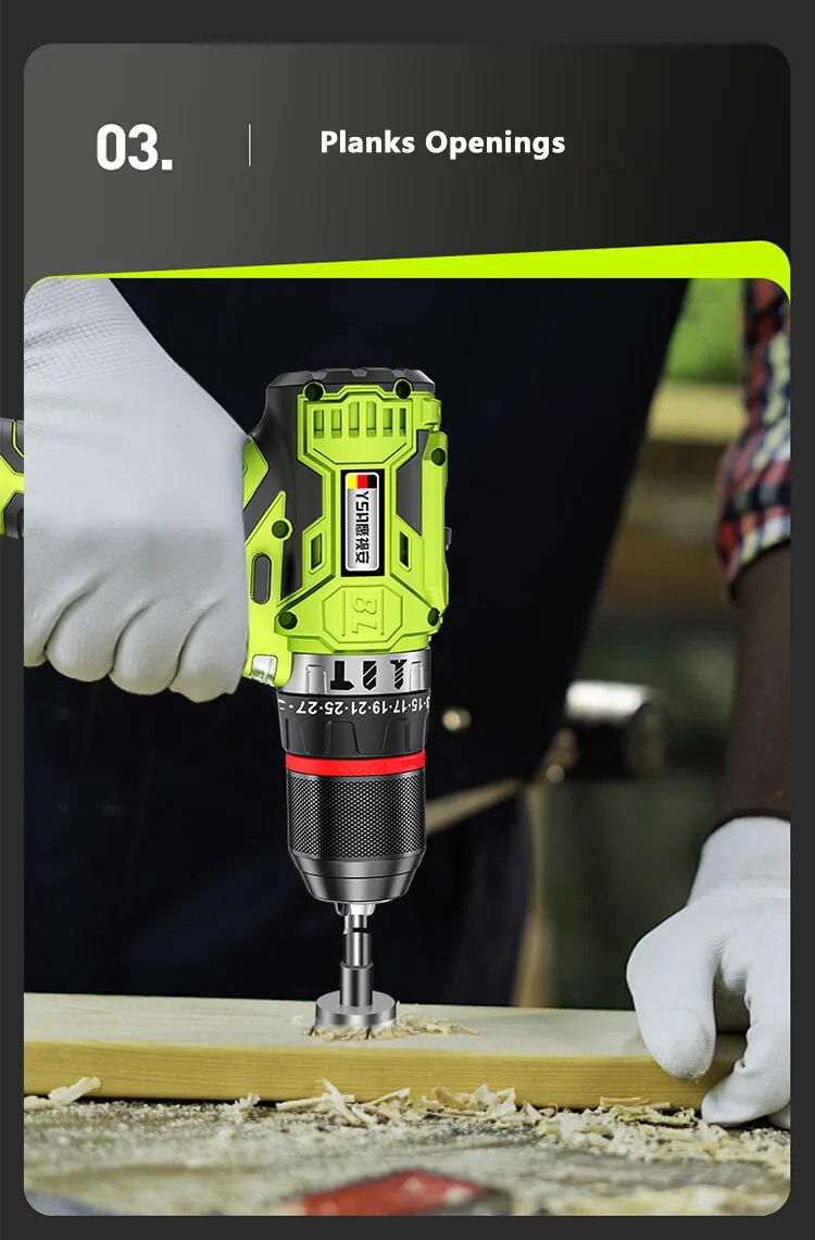 YingEyes 21V Manual Drill Rechargeable Electric Driver Lithium Battery Household Multi-Function Two-Speed Power Tools