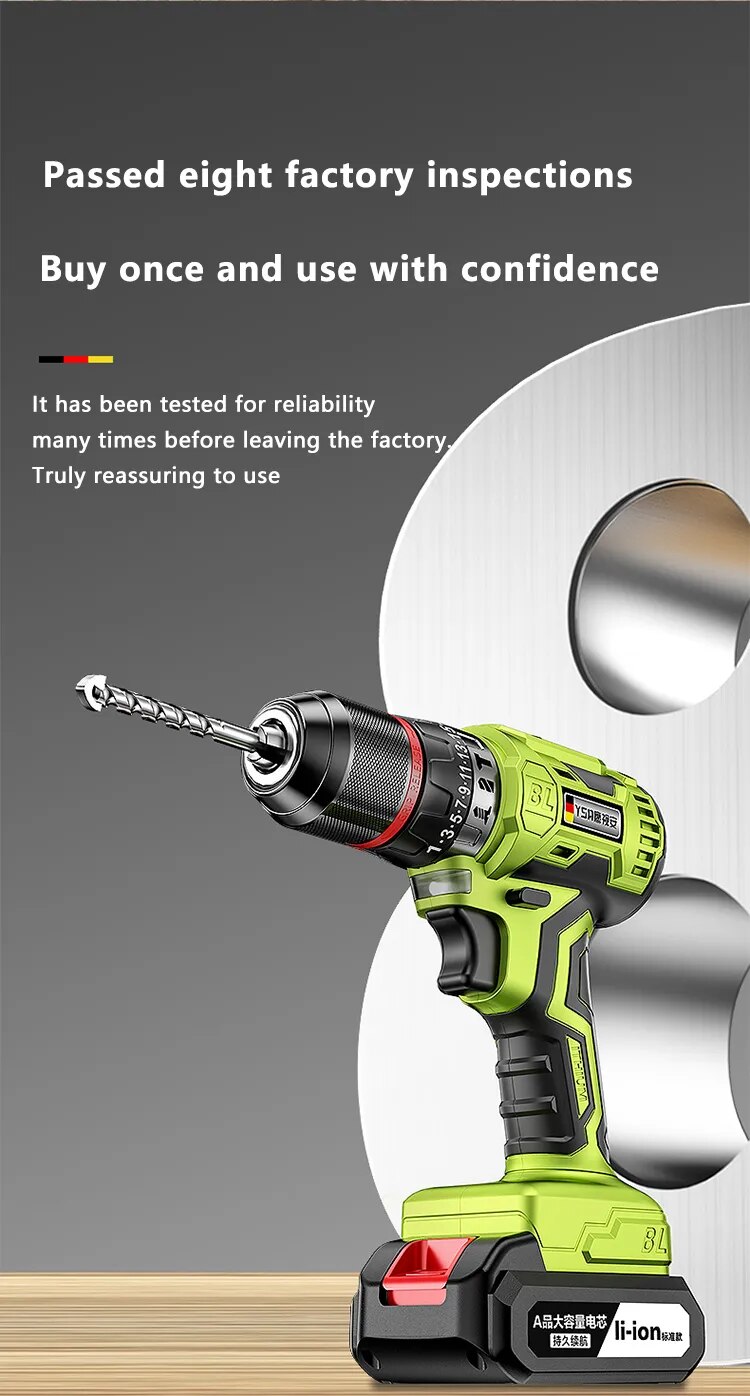 YingEyes 21V Manual Drill Rechargeable Electric Driver Lithium Battery Household Multi-Function Two-Speed Power Tools