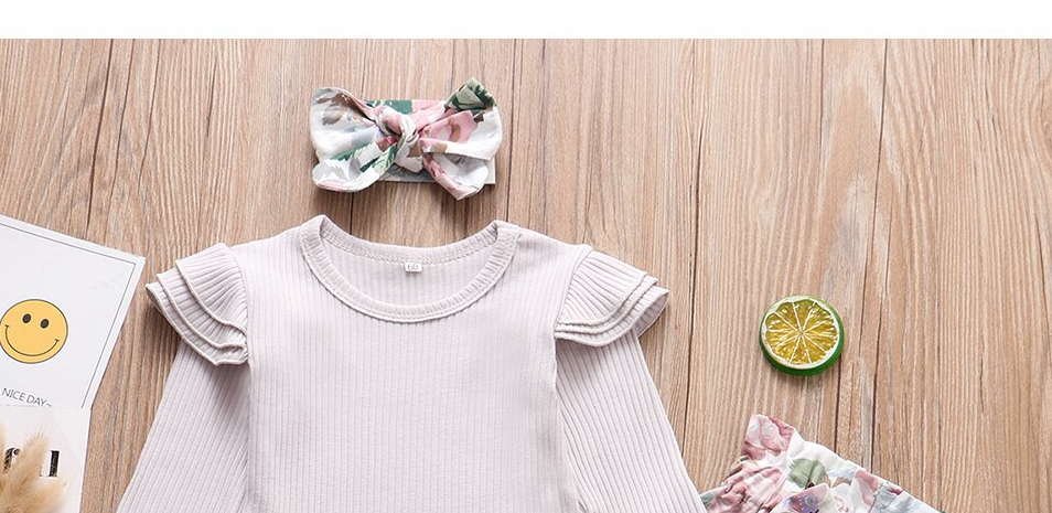 Baby Girls Long Sleeve Romper Pants Hairband Set