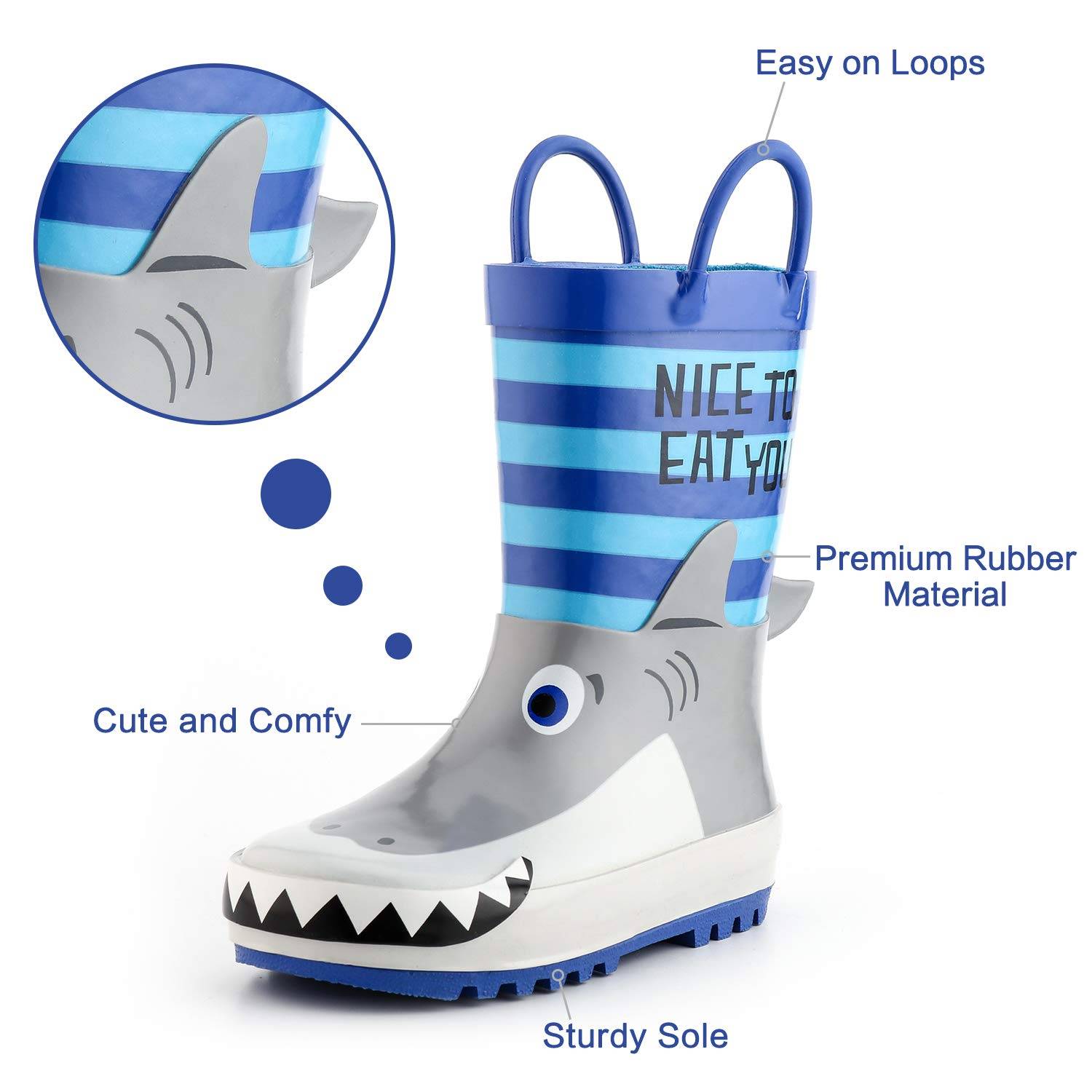 Kid's 3D Cartoon Shark Printed Waterproof Rubber Boots