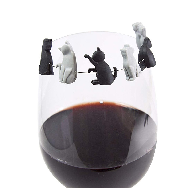 Silicone Cat Shaped Wine Glass Markers Set