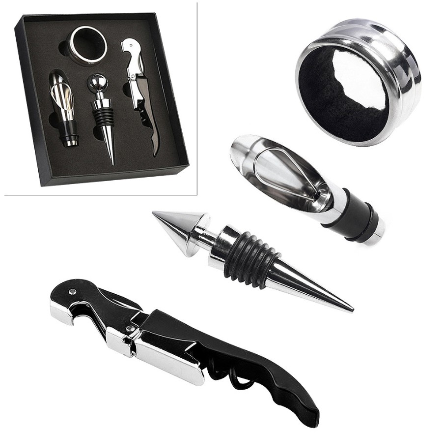 Stainless Steel Bottle Opener and Stopper 4 Pcs Set