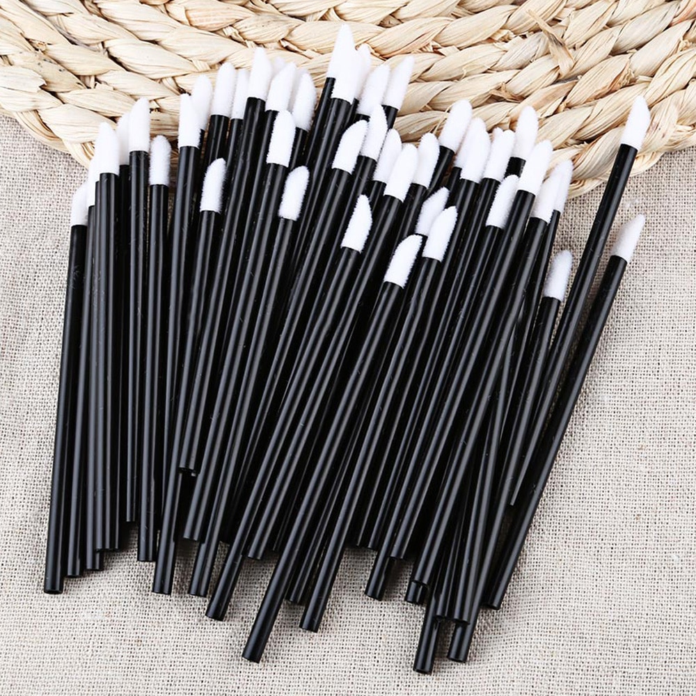 Black and White Disposable Lipgloss Brush 50 Pcs Set