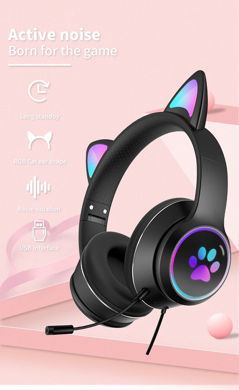 Cat Ear Gamer Headset with Bracelet