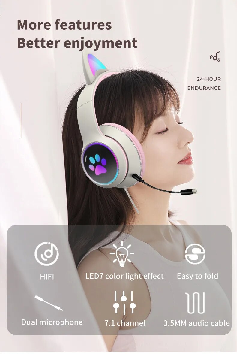 Cat Ear Gamer Headset with Bracelet