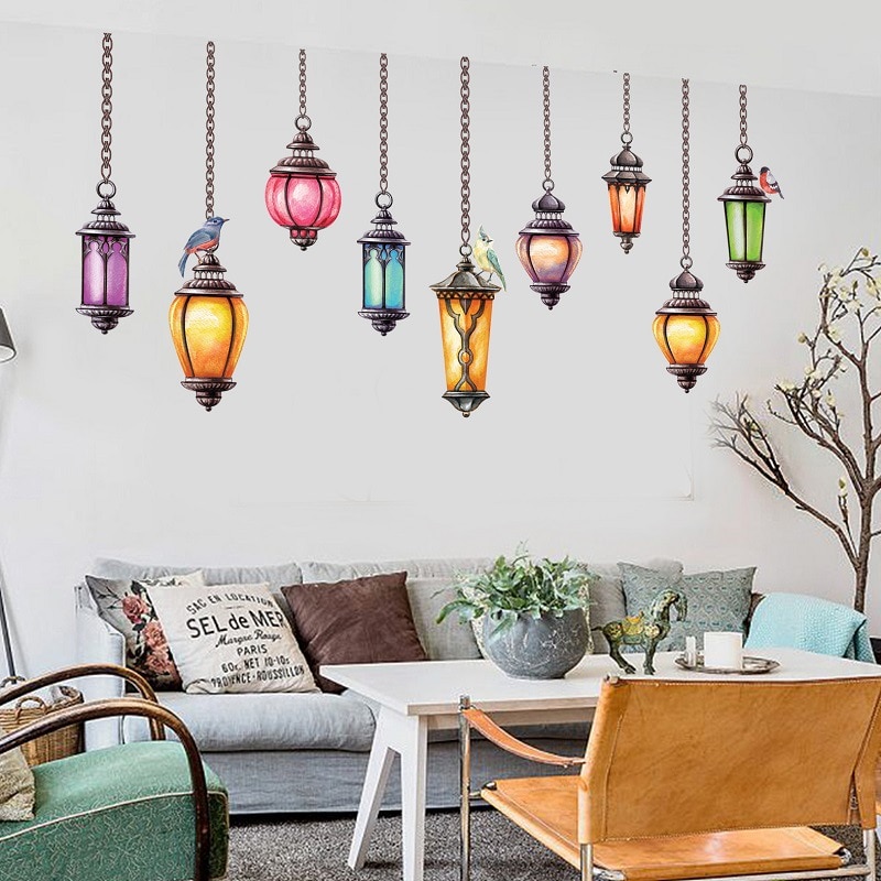 Colorful Retro Lanterns Bedroom Wall Stickers