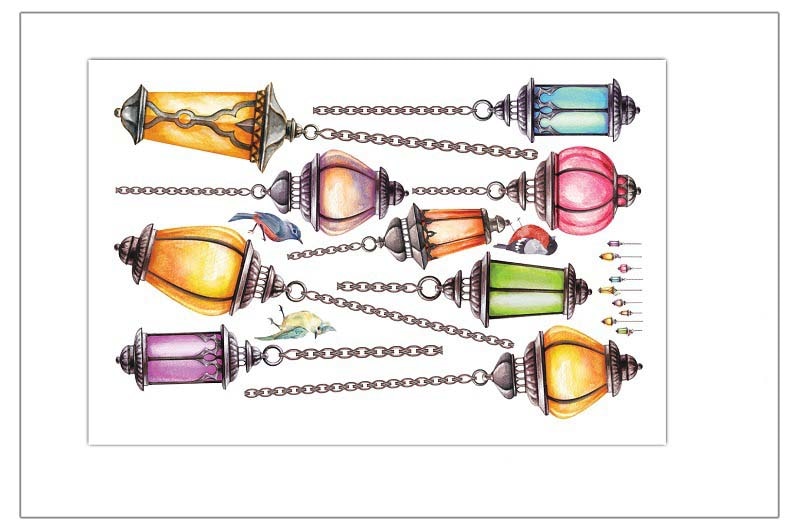 Colorful Retro Lanterns Bedroom Wall Stickers